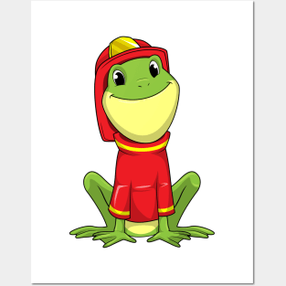 Frog as Firefighter with Helmet Posters and Art